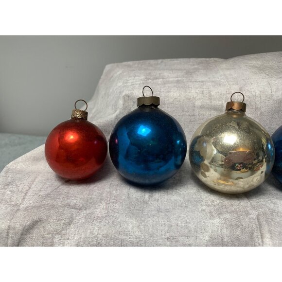 Vintage Glass Christmas Ornaments Set 14 Assorted Metallic Shine Unique Designs - Picture 6 of 12